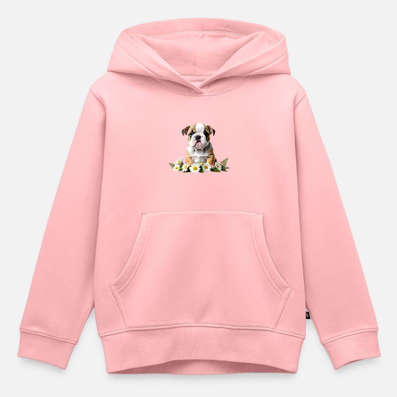 Chiot bouledogue mignon avec des fleurs - Sweat Premium à capuche enfant bio - rose