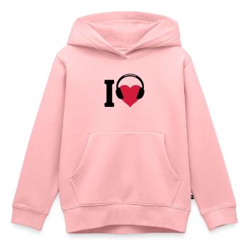 I love Music - J'aime la musique - Sweat Premium à capuche enfant bio - rose - Devant - AI Model Kid Female (0cm)
