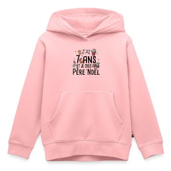 7 Ans Anniversaire Cadeau Père Noël Humour - Sweat Premium à capuche enfant bio - rose - Devant - AI Model Kid Female (0cm)