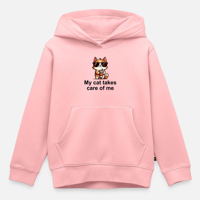 Mon chat prend soin de moi - Sweat Premium à capuche enfant bio - rose