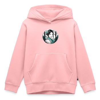 Manga, Anime, Gothique, Yeux verts, Ornement - Sweat Premium à capuche enfant bio - rose - Devant - AI Model Kid Female (0cm)