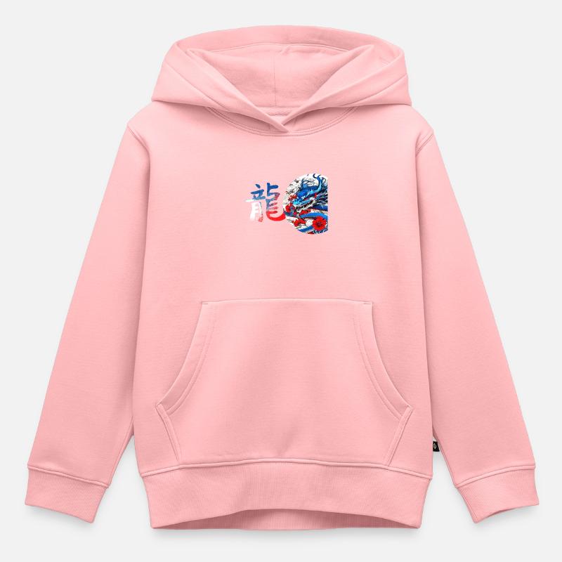 Dragon,Année du Dragon,Dragon,Caractères chinois - Sweat Premium à capuche enfant bio - rose