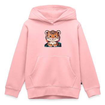Chat domestique léopard tigré - Sweat Premium à capuche enfant bio - rose - Devant - AI Model Kid Female (0cm)
