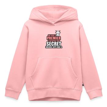 qui sera 1er à decouvrir mon secret être cousine - Sweat Premium à capuche enfant bio - rose - Devant - AI Model Kid Female (0cm)