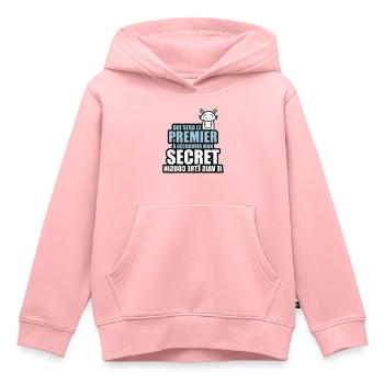 qui sera 1er à découvrir mon secret être cousin - Sweat Premium à capuche enfant bio - rose - Devant - AI Model Kid Female (0cm)