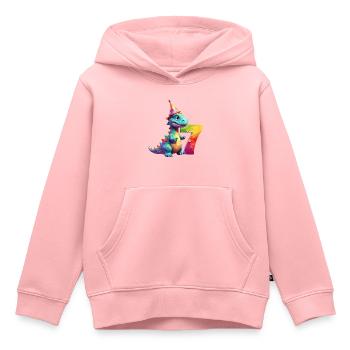 DINO 7 ANS DINOSAURE 7E ANNIVERSAIRE - Sweat Premium à capuche enfant bio - rose - Devant - AI Model Kid Female (0cm)