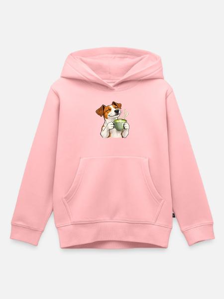Jack Russell mit Matcha Latte - Kinder Premium Organic Hoodie - Rosa