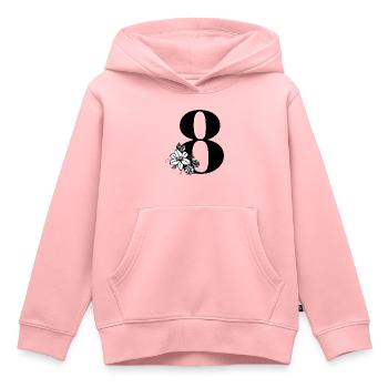 Numéro 8 - Sweat Premium à capuche enfant bio - rose - Devant - AI Model Kid Female (0cm)
