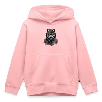 Grauer Wolf im Streetstyle | Wolfsliebhaber - Kinder Premium Organic Hoodie - Rosa - Vorne - AI Model Kid Female (0cm)