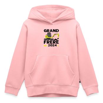 Grand frère 2024 engin chantier annonce naissance - Sweat Premium à capuche enfant bio - rose - Devant - AI Model Kid Female (0cm)