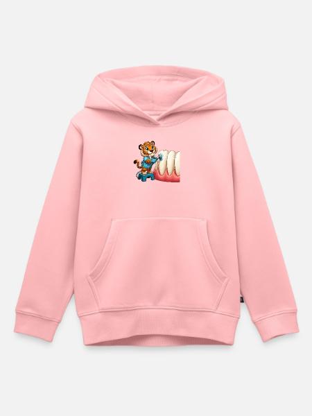 Tiger Zähneputzen Cartoon - Kinder Premium Organic Hoodie - Rosa