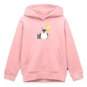 Pinguin mit Luftballon und Geschenk 9.Geburtstag - Kinder Premium Organic Hoodie - Rosa - Vorne - AI Model Kid Female (0cm)
