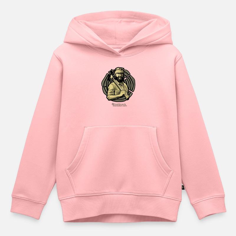 Bûcheron devant un disque d’arbre - Sweat Premium à capuche enfant bio - rose