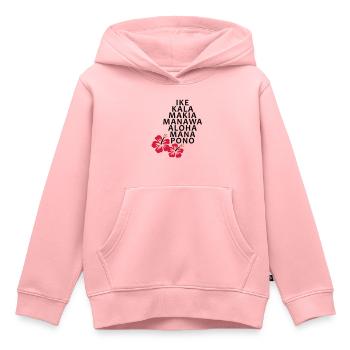 Fleurs Les principes Huna 7 / Hibiscus - Sweat Premium à capuche enfant bio - rose - Devant - AI Model Kid Female (0cm)