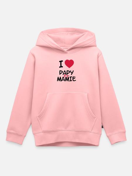 I Love Papy et Mamie - Sweat Premium à capuche enfant bio - rose
