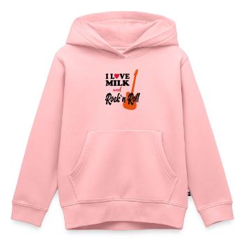 Anniversaire de bébé enfant disant lait rockn roll musique - Sweat Premium à capuche enfant bio - rose - Devant - AI Model Kid Female (0cm)