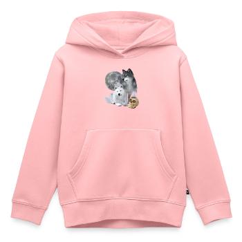 Wölfe, weiß, grau, Mond, Schädel - Kinder Premium Organic Hoodie - Rosa - Vorne - AI Model Kid Female (0cm)