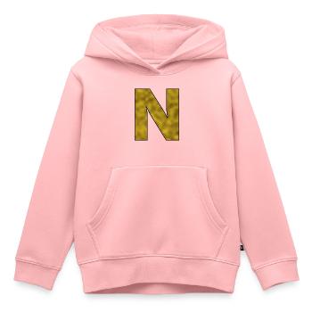 Lettre N Or - Sweat Premium à capuche enfant bio - rose - Devant - AI Model Kid Female (0cm)