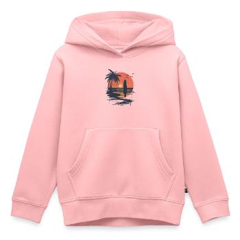 Surfbrett Sonnenuntergang und Palmen - Kinder Premium Organic Hoodie - Rosa - Vorne - AI Model Kid Female (0cm)