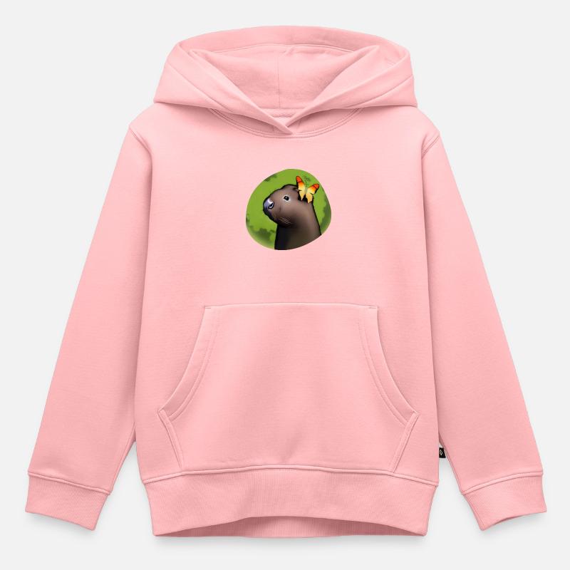 Petit capybara avec papillon - Sweat Premium à capuche enfant bio - rose