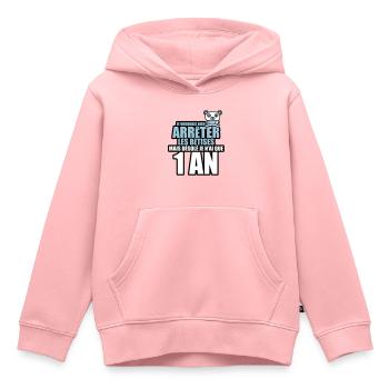 je voudrais arrêter bêtises mais j'ai que 1 an - Sweat Premium à capuche enfant bio - rose - Devant - AI Model Kid Female (0cm)