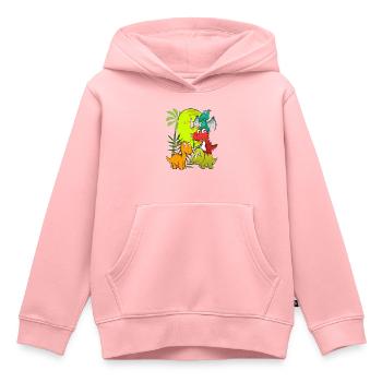 Garçon d'anniversaire de 6 ans six 6. Dino T-Rex - Sweat Premium à capuche enfant bio - rose - Devant - AI Model Kid Female (0cm)