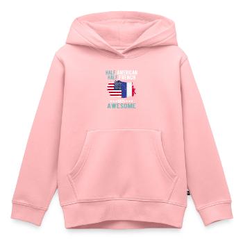 Mi-Américain, mi-Américain - Sweat Premium à capuche enfant bio - rose - Devant - AI Model Kid Female (0cm)