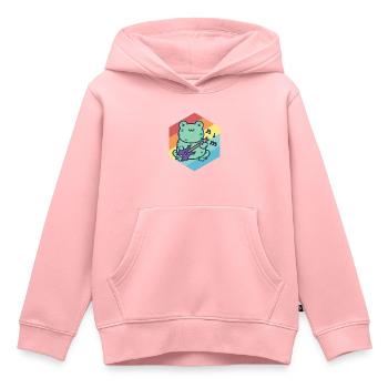 Mignon Guitariste-Grenouille-Guitare-Rock-Guitare-Musici - Sweat Premium à capuche enfant bio - rose - Devant - AI Model Kid Female (0cm)