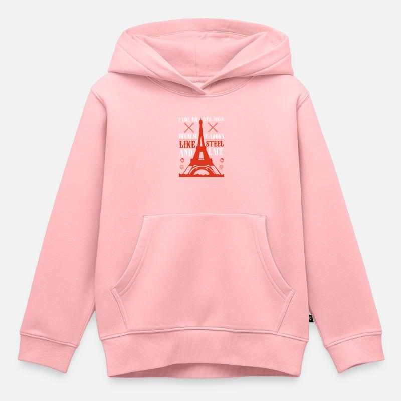 ICH MAG DEN EIFFELTURM, WEIL ER AUSSIEHT WIE - Kinder Premium Organic Hoodie - Rosa