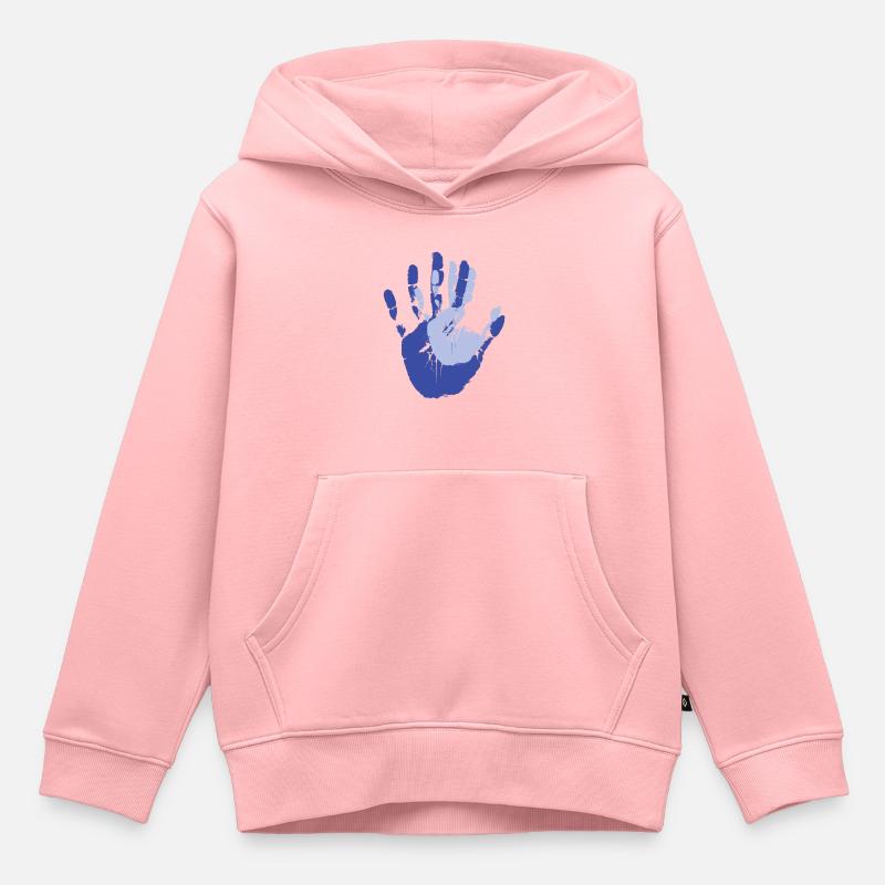 Empreintes mains dans la main aux parents avec cadeau d’enfant - Sweat Premium à capuche enfant bio - rose