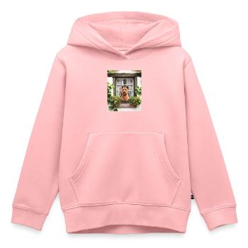 Norwich Terrier Cottagecore Chien Cottage Fenêtre - Sweat Premium à capuche enfant bio - rose - Devant - AI Model Kid Female (0cm)