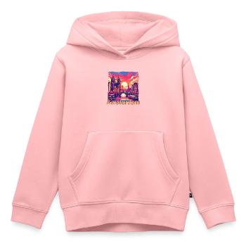 Amsterdam Coucher de soleil Canal Violet Grunge - Sweat Premium à capuche enfant bio - rose - Devant - AI Model Kid Female (0cm)