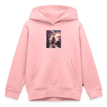 Japanische Gebäude während Sakura - Kinder Premium Organic Hoodie - Rosa - Vorne - AI Model Kid Female (0cm)