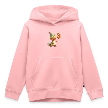 3ème anniversaire Dino - Sweat Premium à capuche enfant bio - rose - Devant - AI Model Kid Female (0cm)