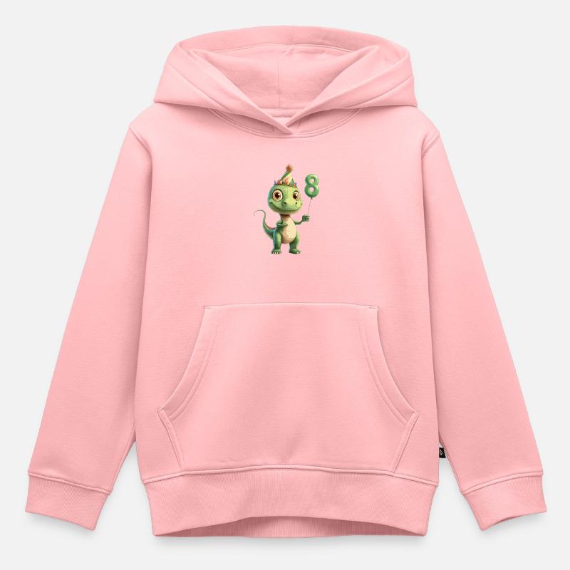 8e anniversaire Dino - Sweat Premium à capuche enfant bio - rose