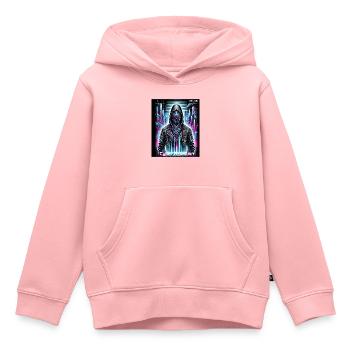 Cyber-rébellion – Guerrier néon - Sweat Premium à capuche enfant bio - rose - Devant - AI Model Kid Female (0cm)