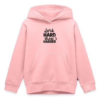 Arbeite hart, lande härter - Kinder Premium Organic Hoodie - Rosa - Vorne - AI Model Kid Female (0cm)