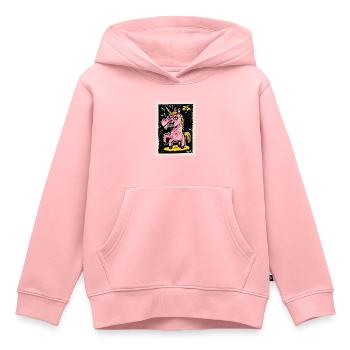 Wütendes Einhorn als Comic-Briefmarke - Kinder Premium Organic Hoodie - Rosa - Vorne - AI Model Kid Female (0cm)