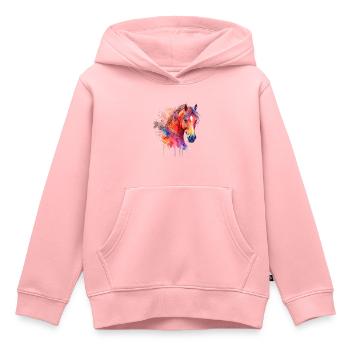 Idée passion chevaux cavalière aquarelle splash - Sweat Premium à capuche enfant bio - rose - Devant - AI Model Kid Female (0cm)