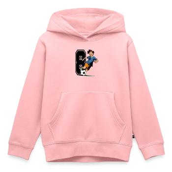 Football Anniversaire - 8 ans garçon - 8. - Sweat Premium à capuche enfant bio - rose - Devant - AI Model Kid Female (0cm)