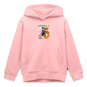 Anniversaire de football - 6 ans Garçon - 6. - Sweat Premium à capuche enfant bio - rose - Devant - AI Model Kid Female (0cm)