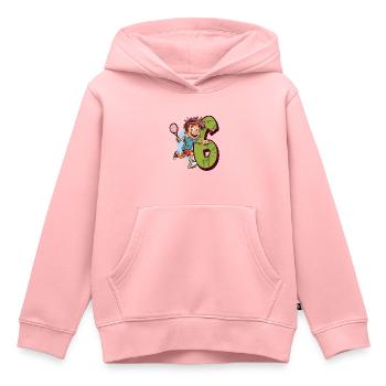 Je suis 6 Badminton Kid - Badminton - Sweat Premium à capuche enfant bio - rose - Devant - AI Model Kid Female (0cm)