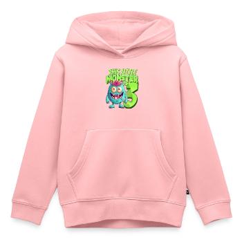 Ce petit monstre a 3 - trois ans - 3. - Sweat Premium à capuche enfant bio - rose - Devant - AI Model Kid Female (0cm)
