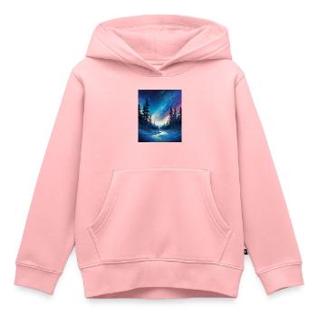 Vikings : nuit polaire glaciale avec aurores boréales - Sweat Premium à capuche enfant bio - rose - Devant - AI Model Kid Female (0cm)