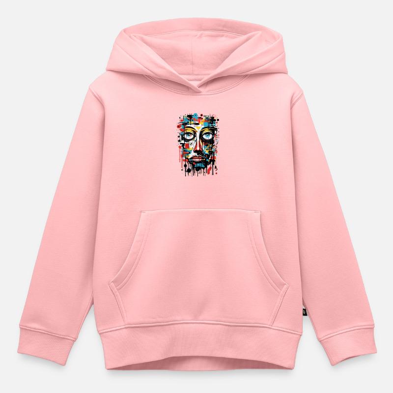 Abstrait coloré tête Graffiti Art - Sweat Premium à capuche enfant bio - rose