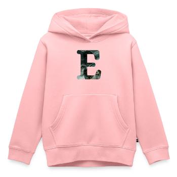 Lettre e marbré vert - Sweat Premium à capuche enfant bio - rose - Devant - AI Model Kid Female (0cm)