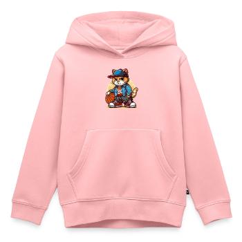 Chat forcé : Jouer au basket - Sweat Premium à capuche enfant bio - rose - Devant - AI Model Kid Female (0cm)