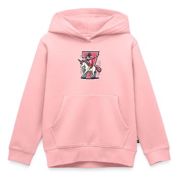 Anniversaire 7 ans Licorne Dab - Sweat Premium à capuche enfant bio - rose - Devant - AI Model Kid Female (0cm)