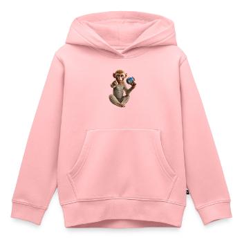 Affe-mit-Erdkugel - Kinder Premium Organic Hoodie - Rosa - Vorne - AI Model Kid Female (0cm)