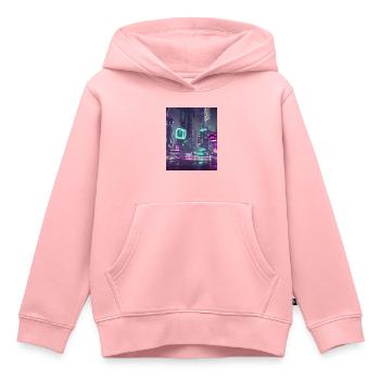 Ville futuriste - Sweat Premium à capuche enfant bio - rose - Devant - AI Model Kid Female (0cm)